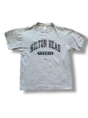 Vintage Y2K Hilton Head Tennis Gray T-Shirt Unisex Size Large Sporty Athletic